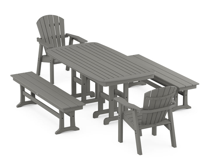 POLYWOOD® Seashell 5-Piece Dining Set with Benches