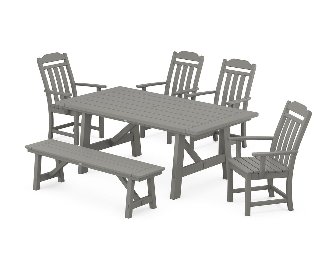 Country Living Cottage 6-Piece Rustic Farmhouse Dining Set with Bench