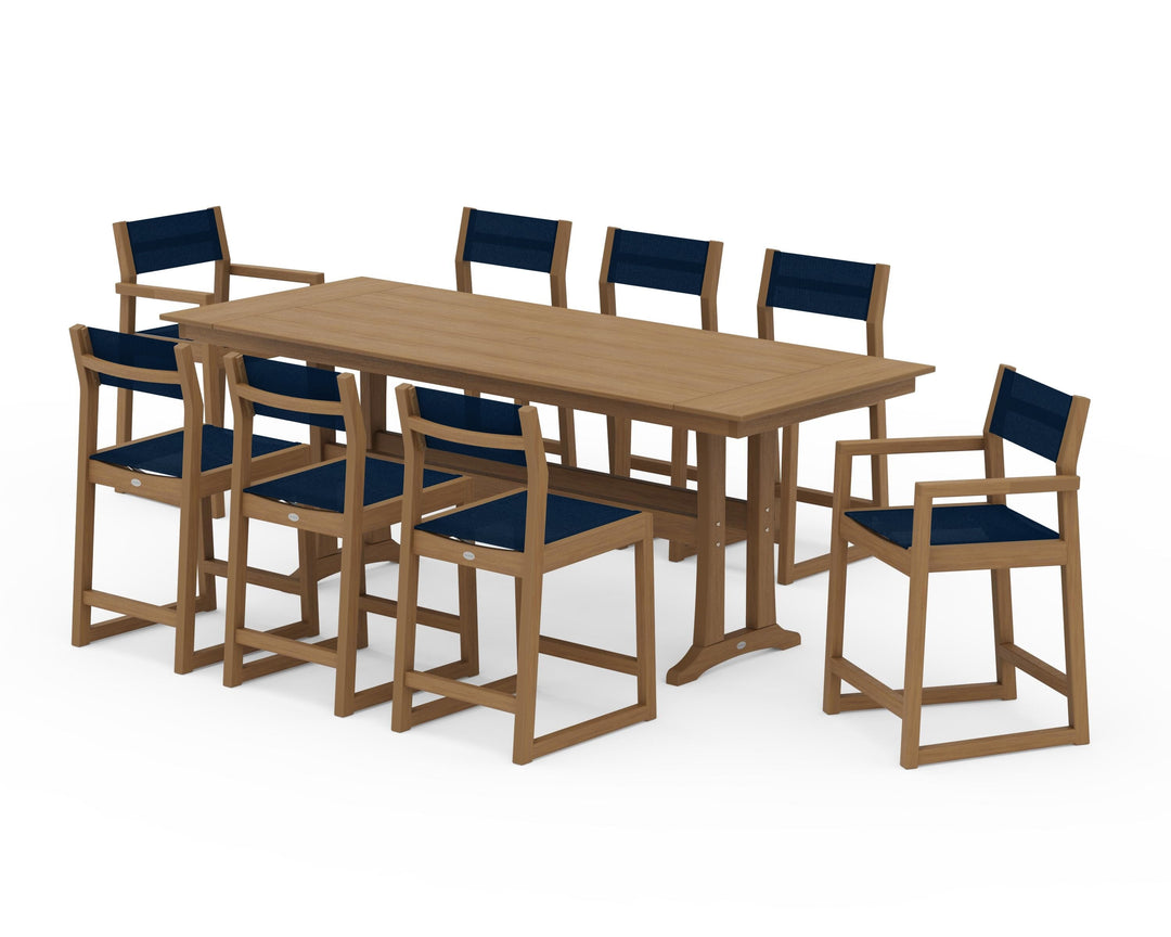 POLYWOOD® EDGE Sling 9-Piece Farmhouse Counter Set with Trestle Legs