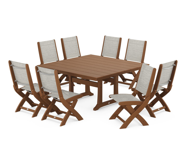 POLYWOOD® Coastal Folding Side Chair 9-Piece Farmhouse Dining Set