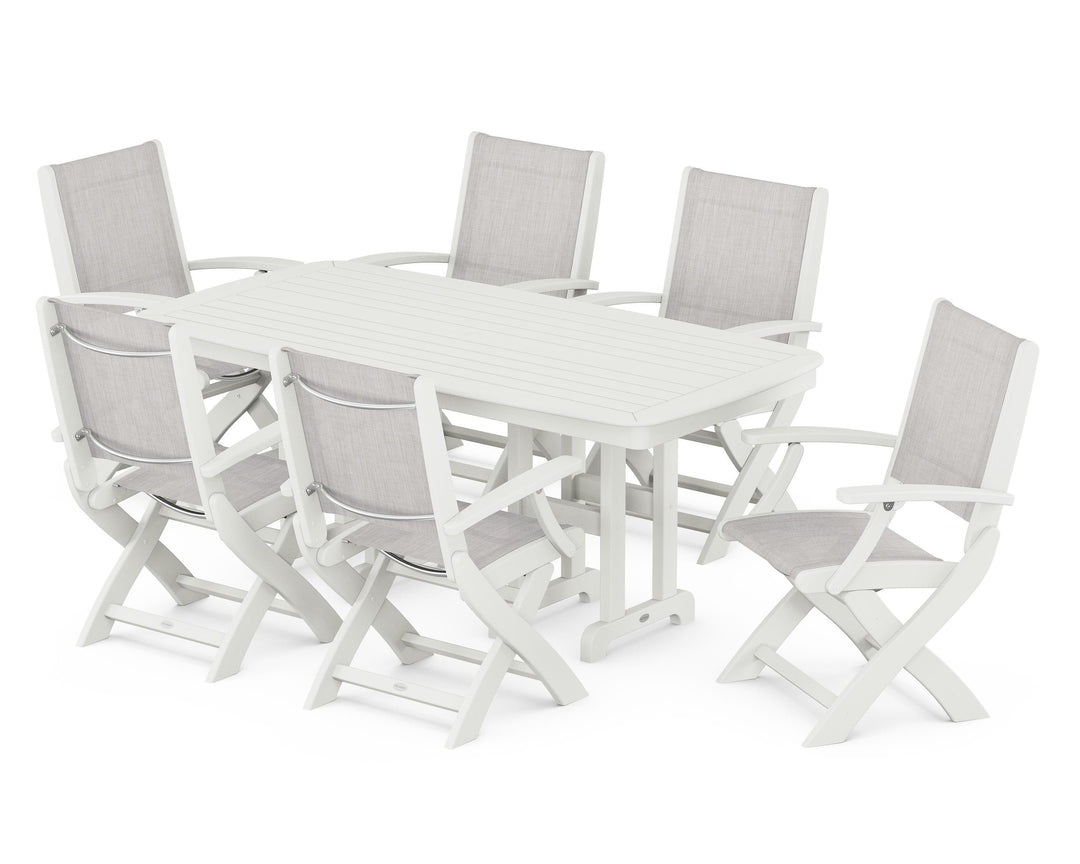 POLYWOOD® Coastal Folding Arm Chair 7-Piece Dining Set