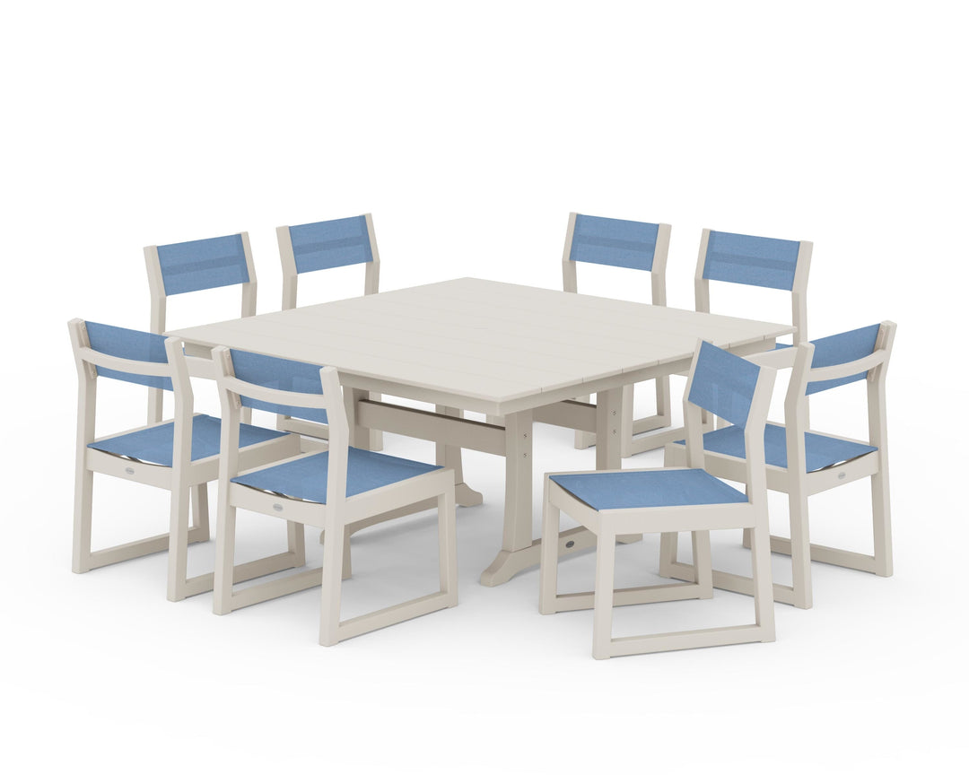 POLYWOOD® EDGE Sling Side Chair 9-Piece Farmhouse Trestle Dining Set