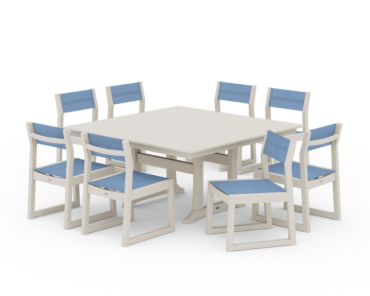 POLYWOOD® EDGE Sling Side Chair 9-Piece Farmhouse Trestle Dining Set