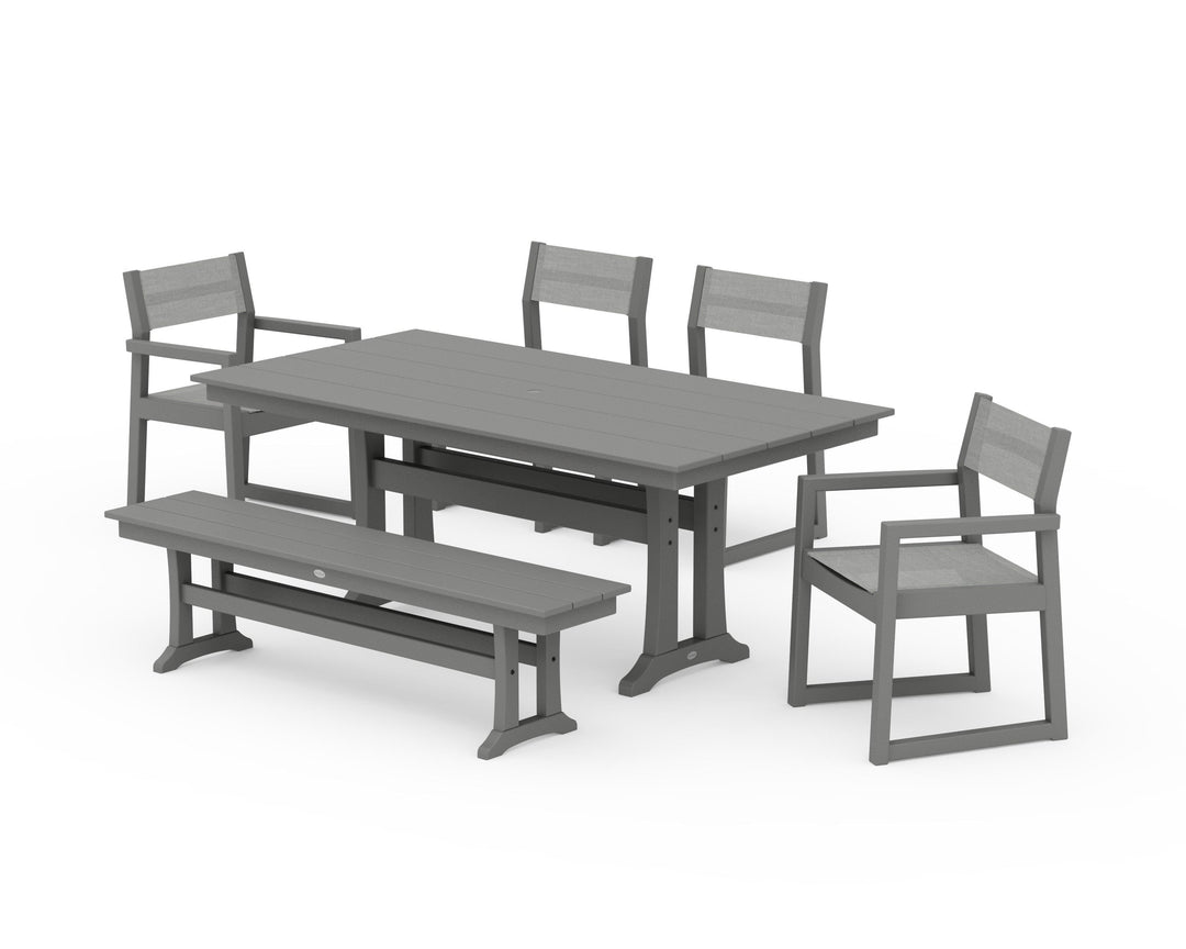 POLYWOOD® EDGE Sling 6-Piece Farmhouse Dining Set With Trestle Legs