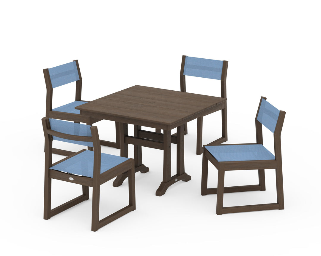 POLYWOOD® EDGE Sling 5-Piece Farmhouse Trestle Side Chair Dining Set