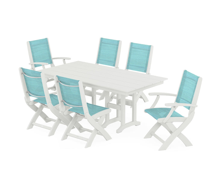 POLYWOOD® Coastal Folding Chair 7-Piece Farmhouse Dining Set