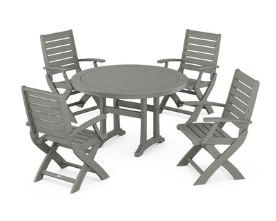 Signature Folding Chair 5-Piece Round Dining Set with Trestle Legs