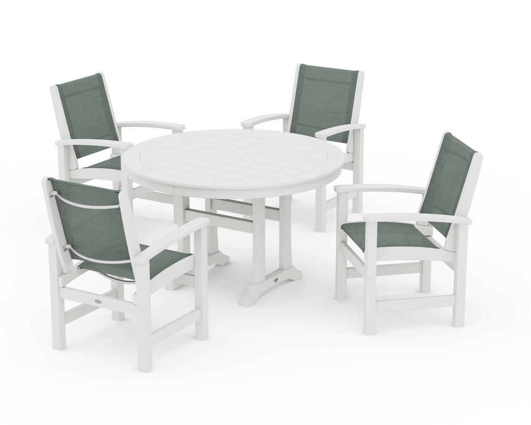 POLYWOOD® Coastal 5-Piece Round Dining Set with Trestle Legs
