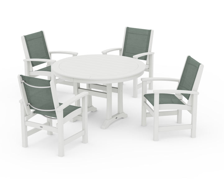 POLYWOOD® Coastal 5-Piece Round Dining Set with Trestle Legs