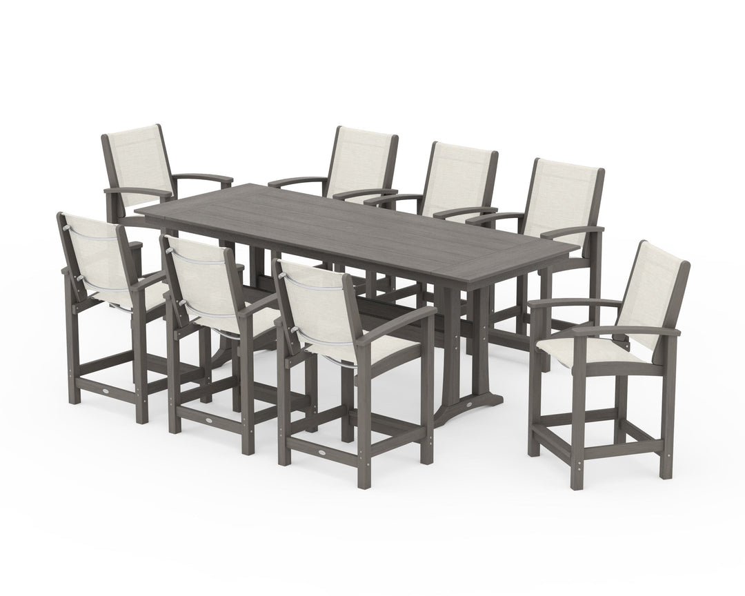 POLYWOOD® Coastal 9-Piece Farmhouse Counter Set with Trestle Legs