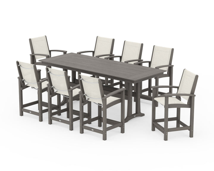 POLYWOOD® Coastal 9-Piece Farmhouse Counter Set with Trestle Legs