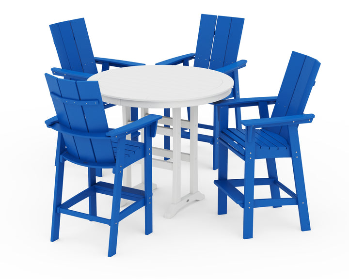 POLYWOOD® Modern Curveback Adirondack 5-Piece Nautical Trestle Bar Set