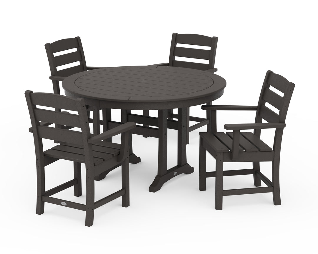 POLYWOOD® Lakeside 5-Piece Round Dining Set with Trestle Legs