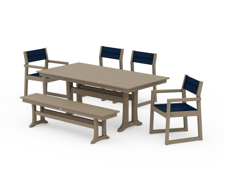 POLYWOOD® EDGE Sling 6-Piece Farmhouse Dining Set With Trestle Legs
