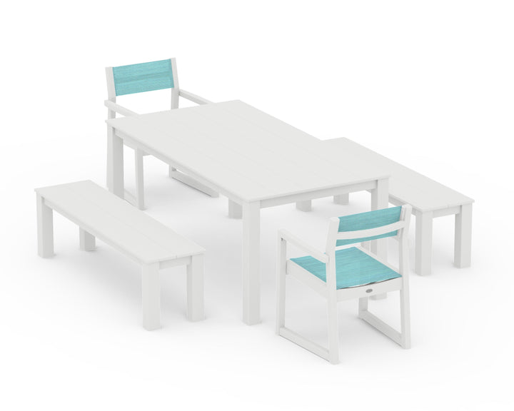 POLYWOOD® EDGE Sling Arm Chair 5-Piece Parsons Dining Set with Benches