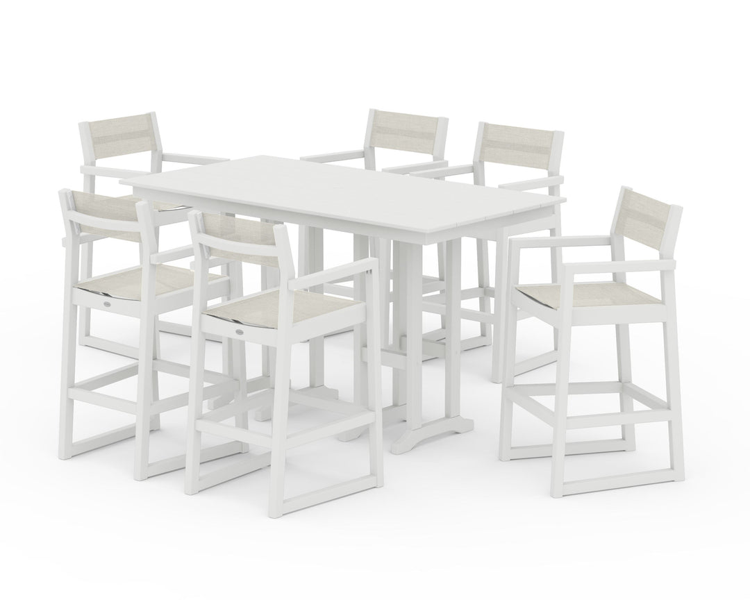 POLYWOOD® EDGE Sling Arm Chair 7-Piece Farmhouse Bar Set