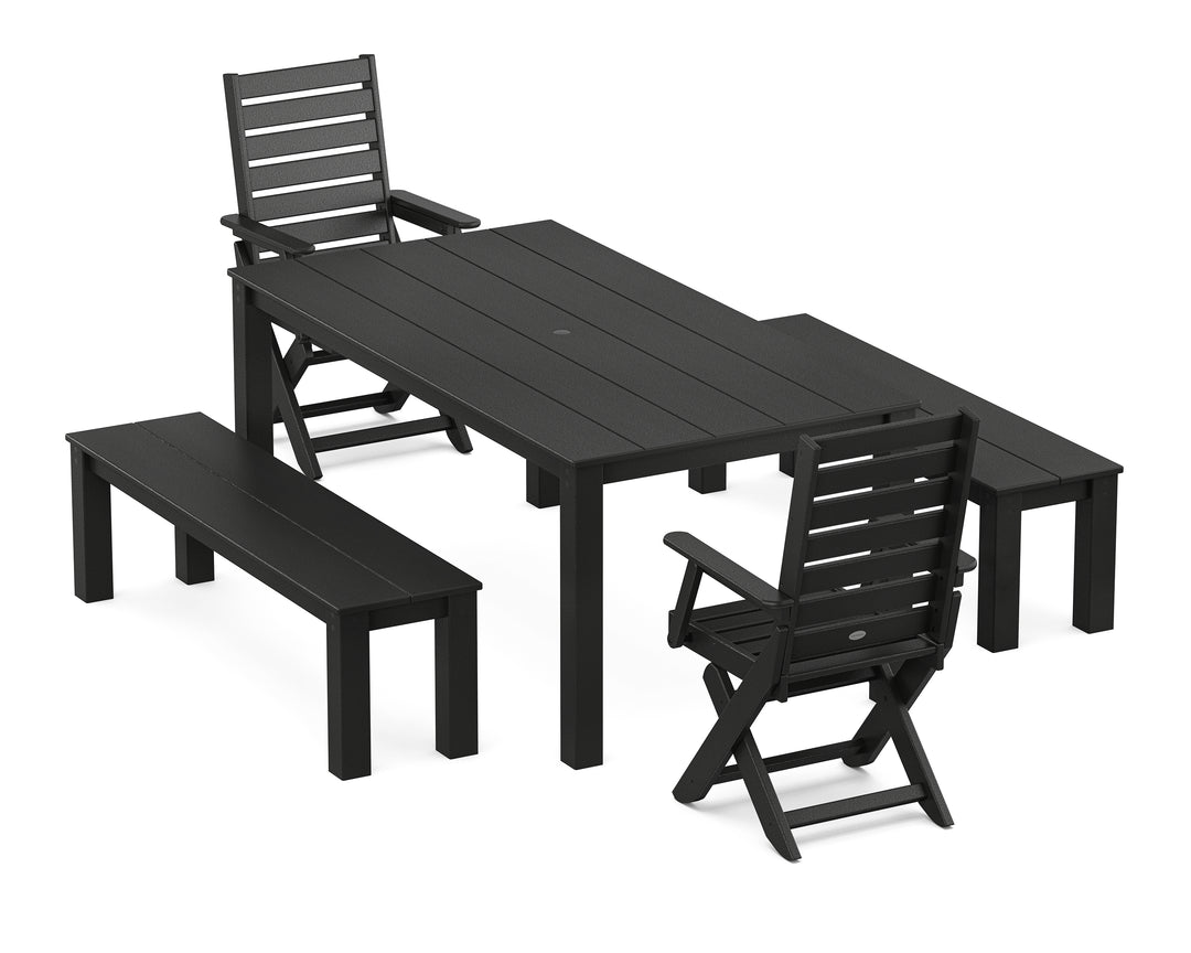 POLYWOOD® Captain Folding Chair 5-Piece Parsons Dining Set with Benches
