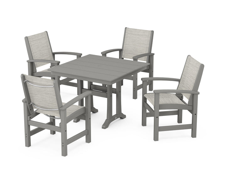 POLYWOOD® Coastal 5-Piece Farmhouse Dining Set With Trestle Legs