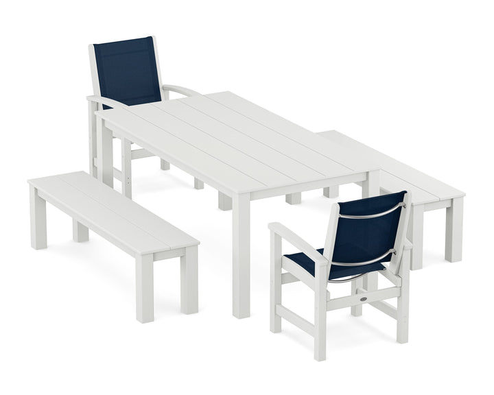 POLYWOOD® Coastal 5-Piece Parsons Dining Set with Benches