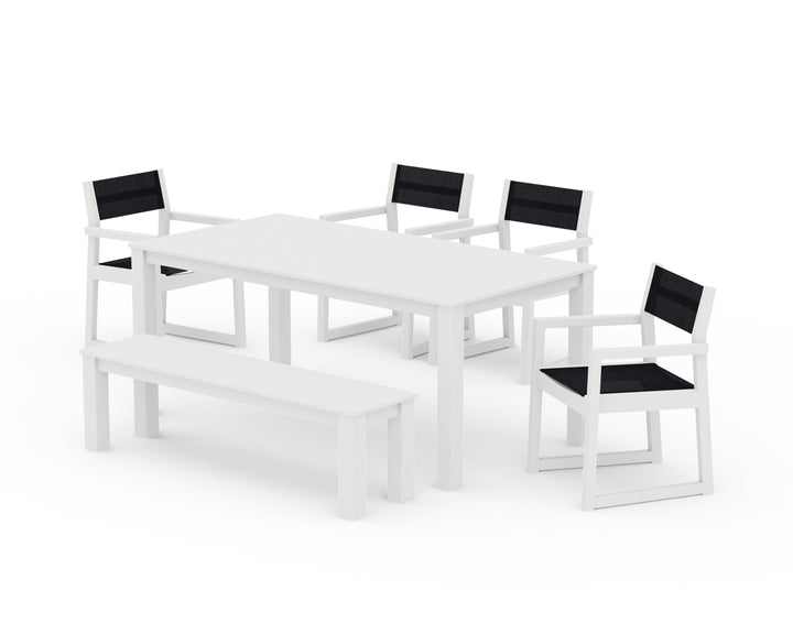 POLYWOOD® EDGE Sling Arm Chair 6-Piece Parsons Dining Set with Bench