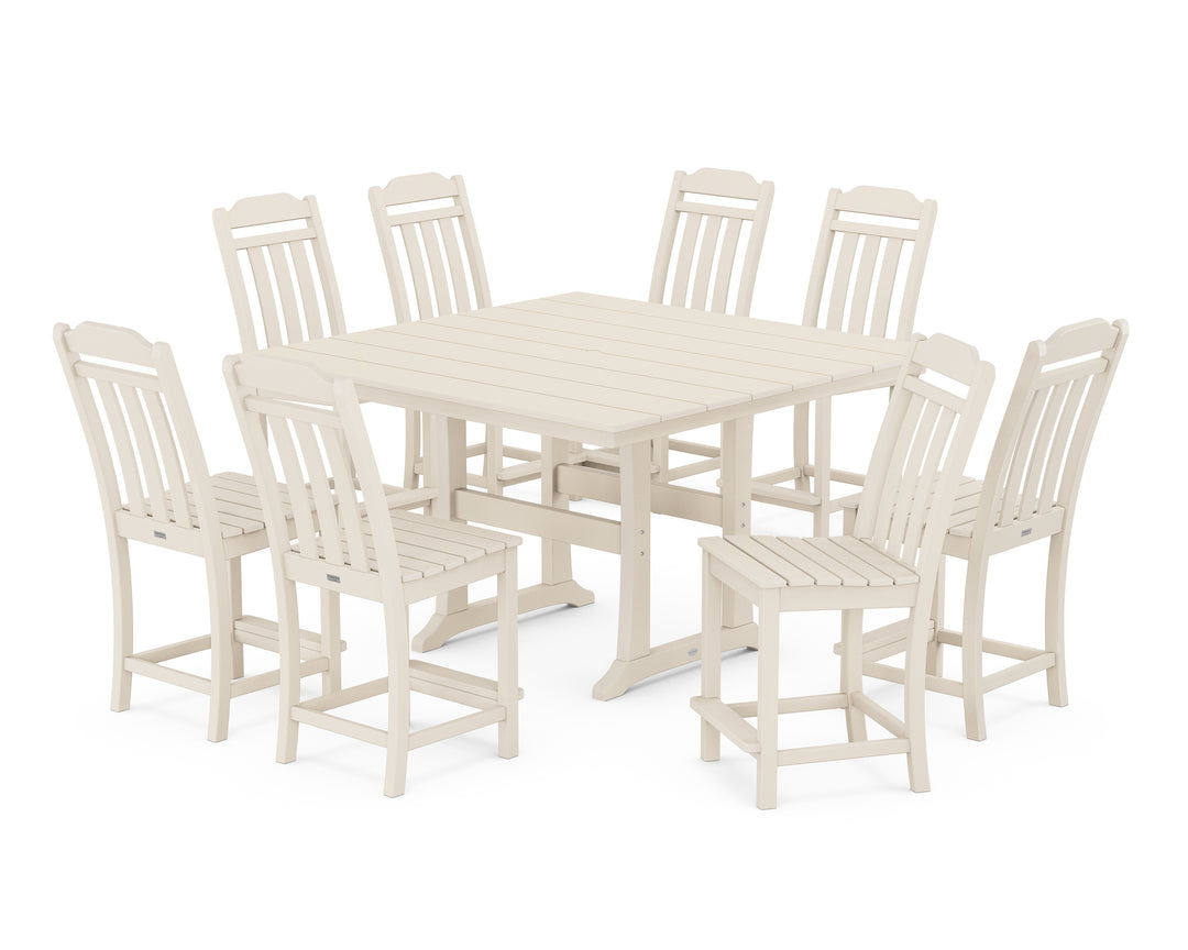 Country Living Cottage 9-Piece Square Farmhouse Side Chair Counter Set with Trestle Legs