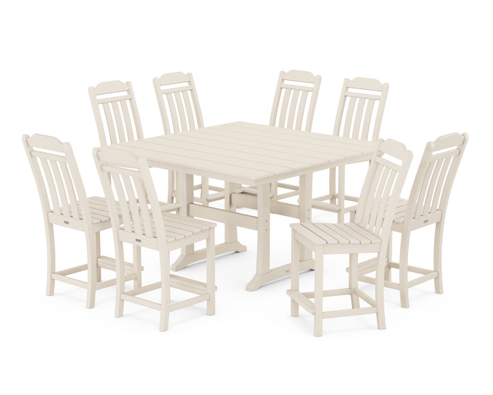 Country Living Cottage 9-Piece Square Farmhouse Side Chair Counter Set with Trestle Legs