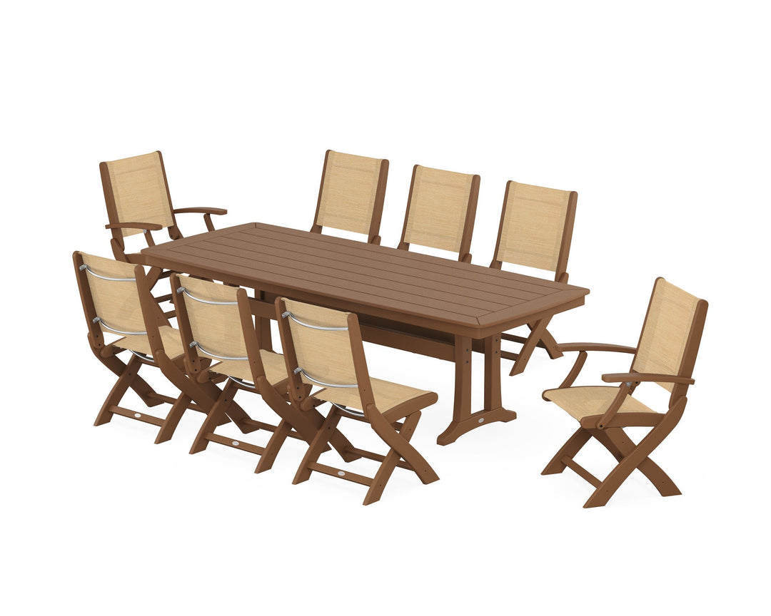 POLYWOOD® Coastal Folding 9-Piece Dining Set with Trestle Legs