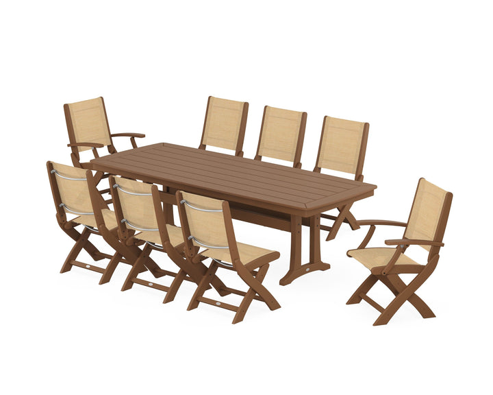 POLYWOOD® Coastal Folding 9-Piece Dining Set with Trestle Legs