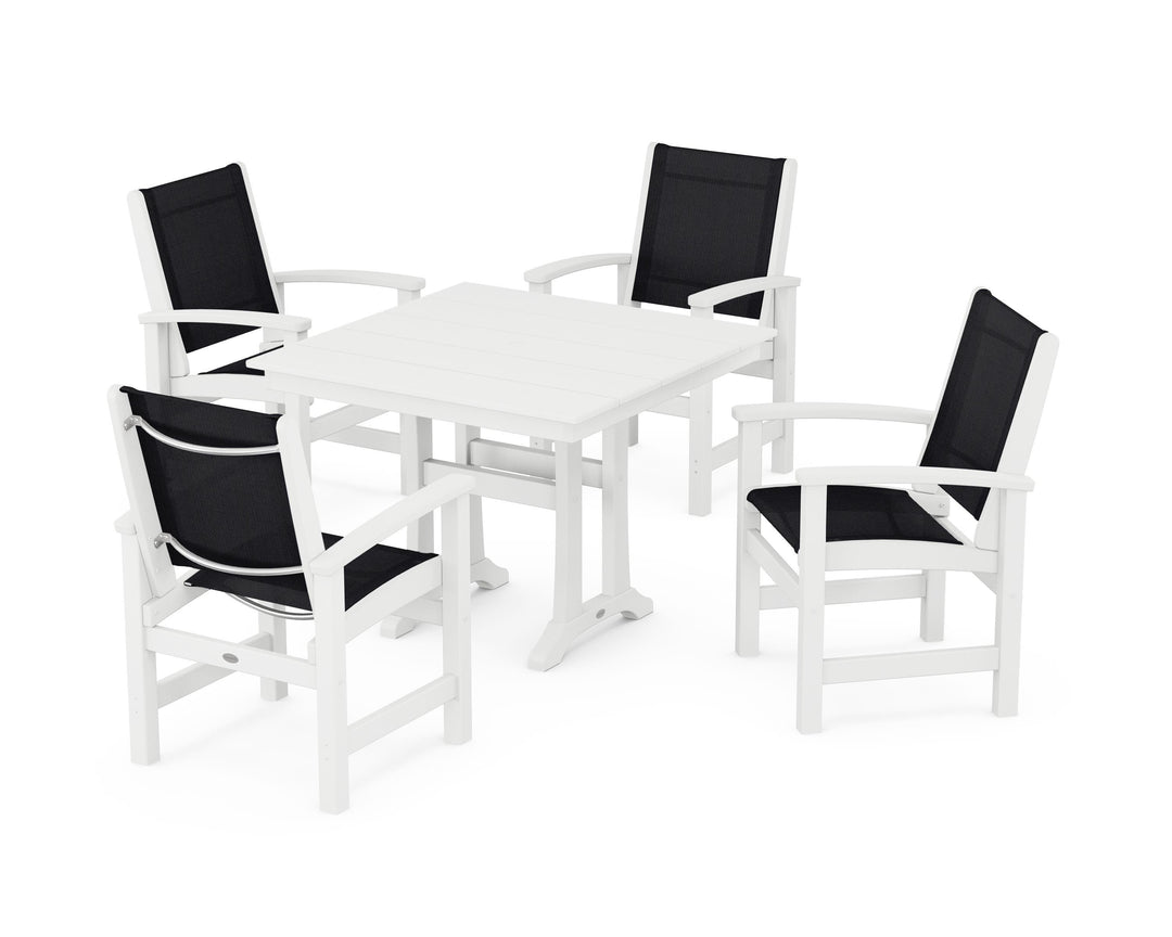 POLYWOOD® Coastal 5-Piece Farmhouse Dining Set With Trestle Legs