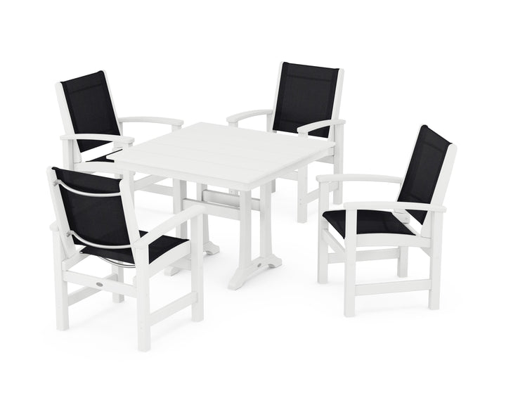 POLYWOOD® Coastal 5-Piece Farmhouse Dining Set With Trestle Legs