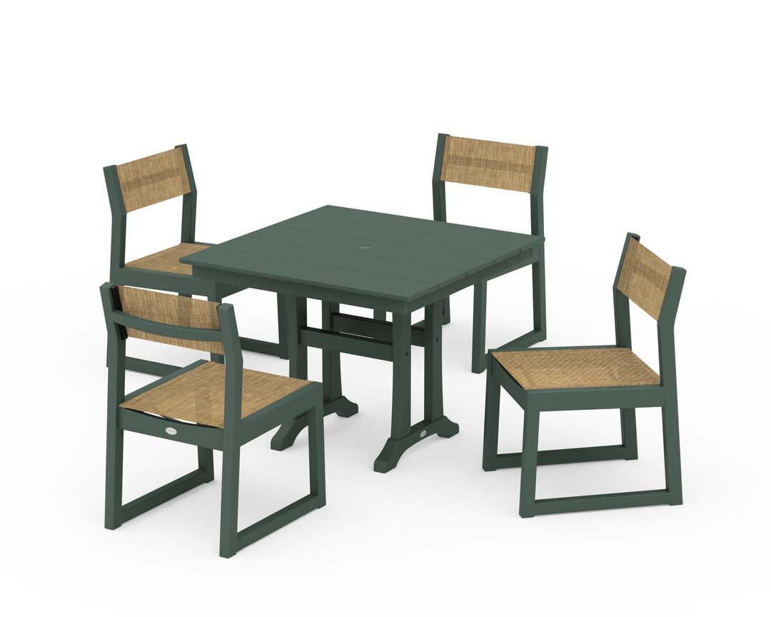 POLYWOOD® EDGE Sling 5-Piece Farmhouse Trestle Side Chair Dining Set