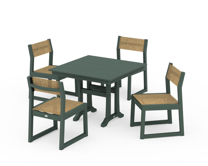 POLYWOOD® EDGE Sling 5-Piece Farmhouse Trestle Side Chair Dining Set