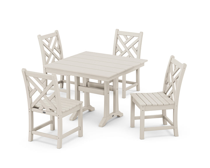 POLYWOOD® Chippendale 5-Piece Farmhouse Trestle Side Chair Dining Set