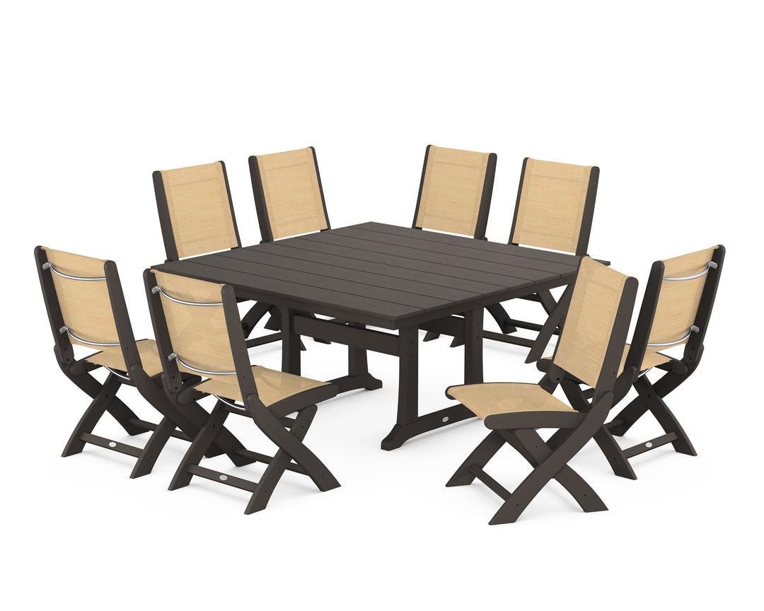 POLYWOOD® Coastal Folding Side Chair 9-Piece Farmhouse Dining Set