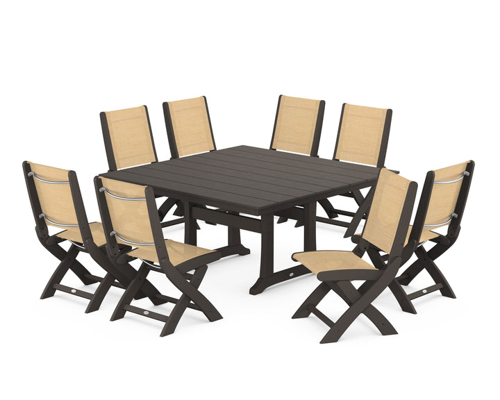 POLYWOOD® Coastal Folding Side Chair 9-Piece Farmhouse Dining Set