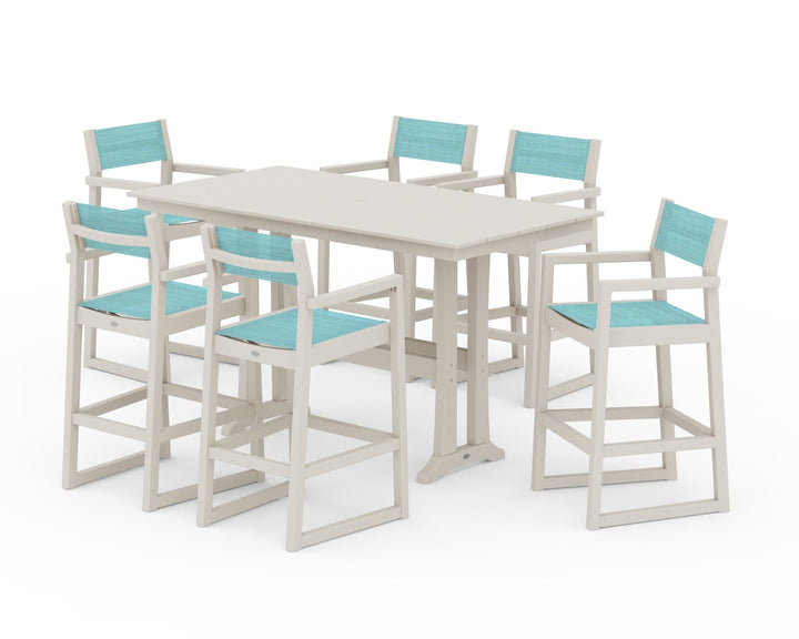 POLYWOOD® EDGE Sling Arm Chair 7-Piece Farmhouse Bar Set with Trestle Legs