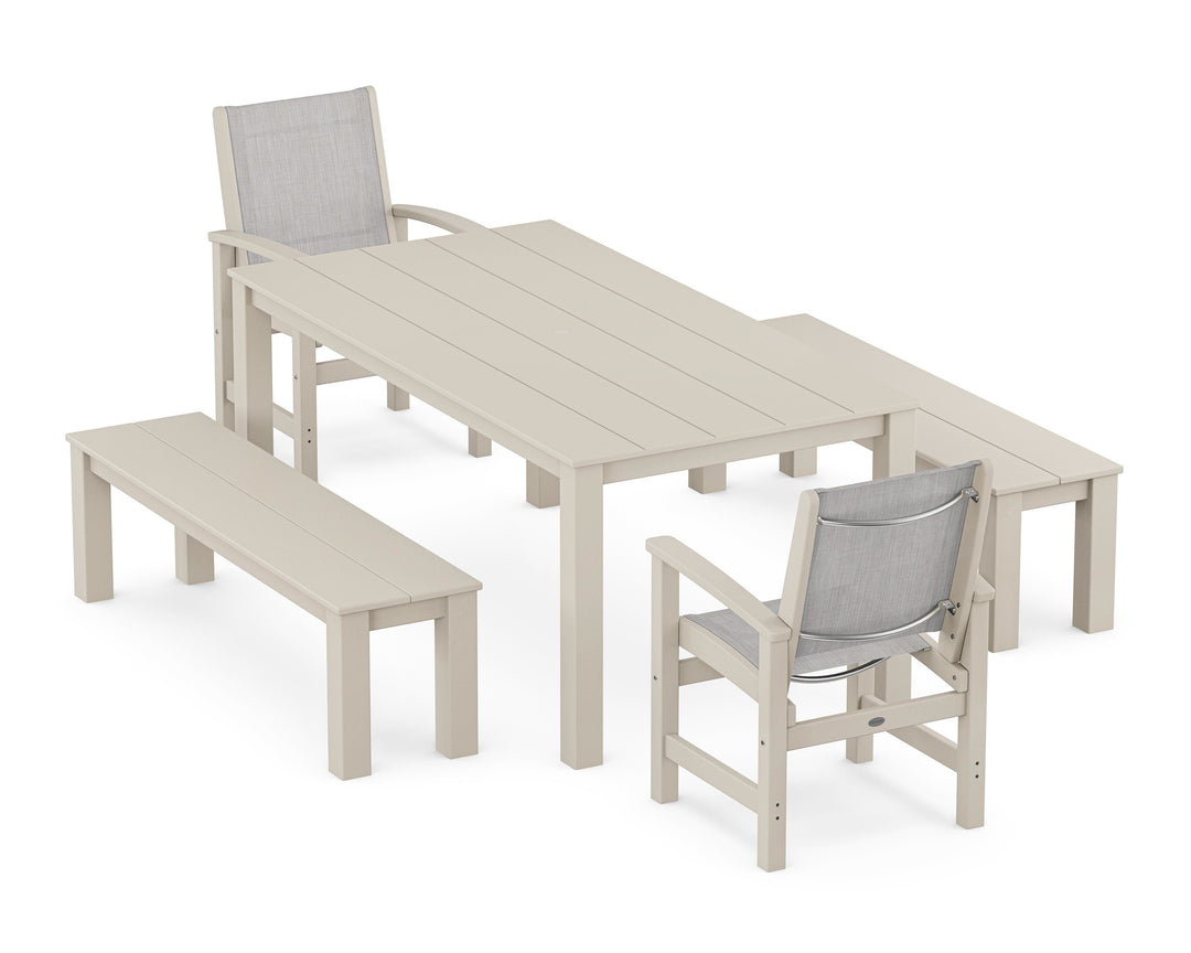 POLYWOOD® Coastal 5-Piece Parsons Dining Set with Benches