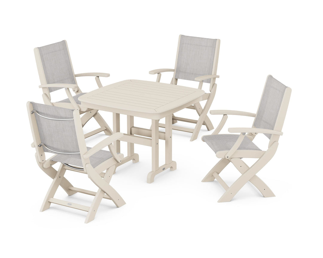 POLYWOOD® Coastal Folding Chair 5-Piece Dining Set