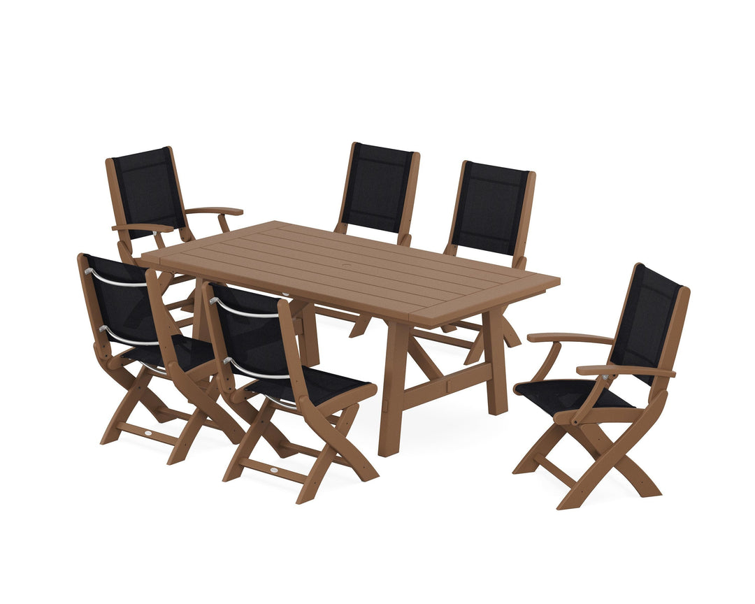 POLYWOOD® Coastal Folding Chair 7-Piece Rustic Farmhouse Dining Set