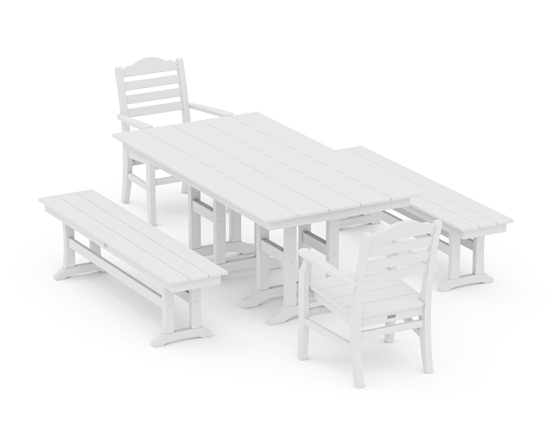POLYWOOD® Savannah 5-Piece Farmhouse Dining Set with Benches