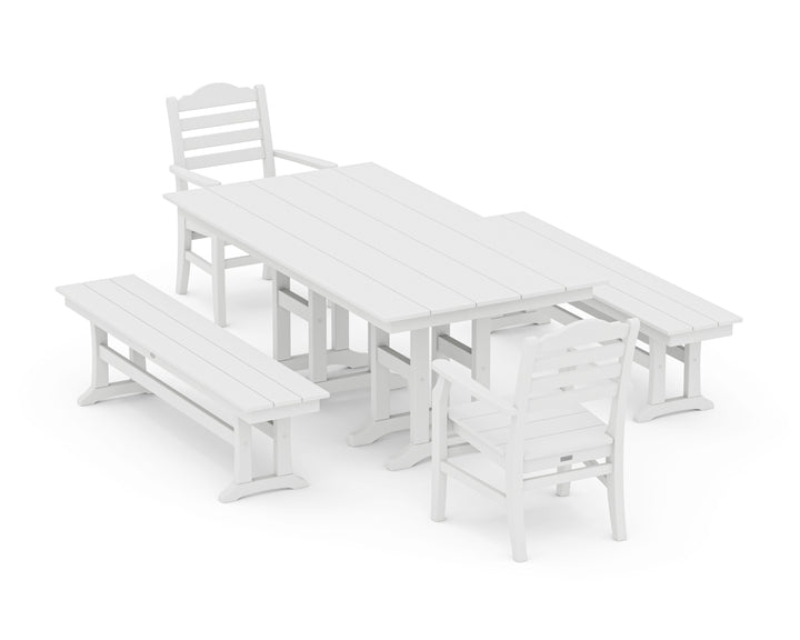 POLYWOOD® Savannah 5-Piece Farmhouse Dining Set with Benches