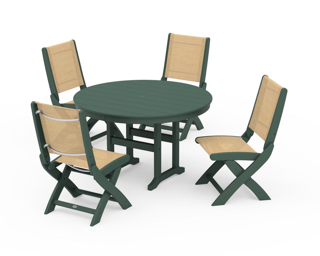 POLYWOOD® Coastal Folding Side Chair 5-Piece Round Dining Set