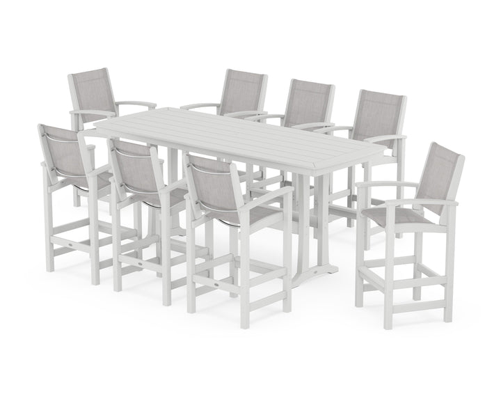 POLYWOOD® Coastal 9-Piece Bar Set with Trestle Legs