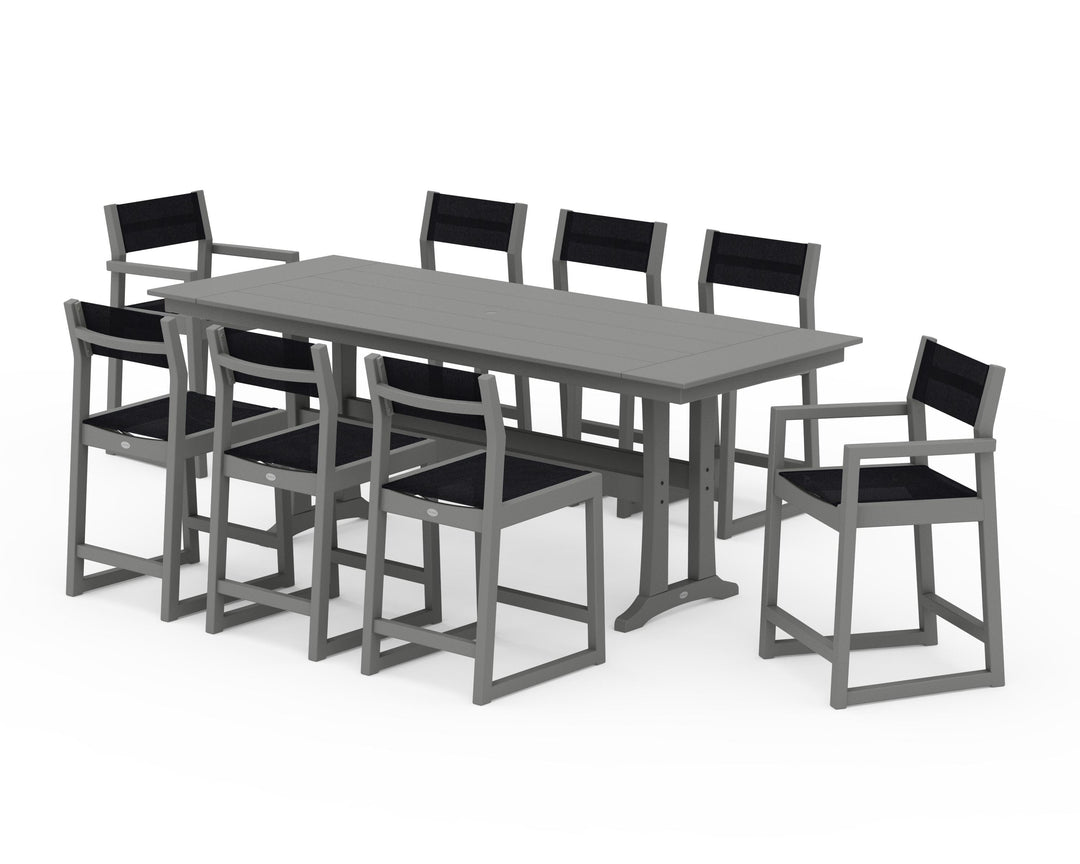 POLYWOOD® EDGE Sling 9-Piece Farmhouse Counter Set with Trestle Legs