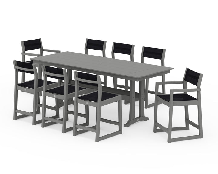 POLYWOOD® EDGE Sling 9-Piece Farmhouse Counter Set with Trestle Legs