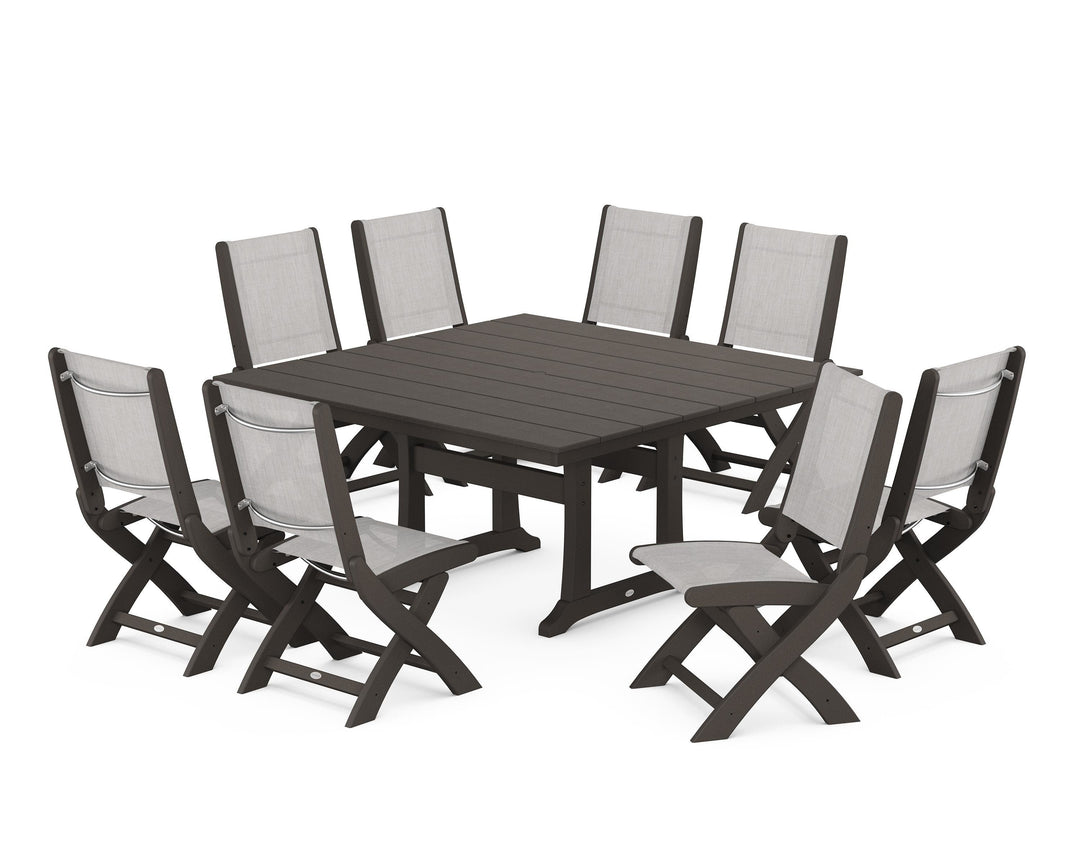 POLYWOOD® Coastal Folding Side Chair 9-Piece Farmhouse Dining Set