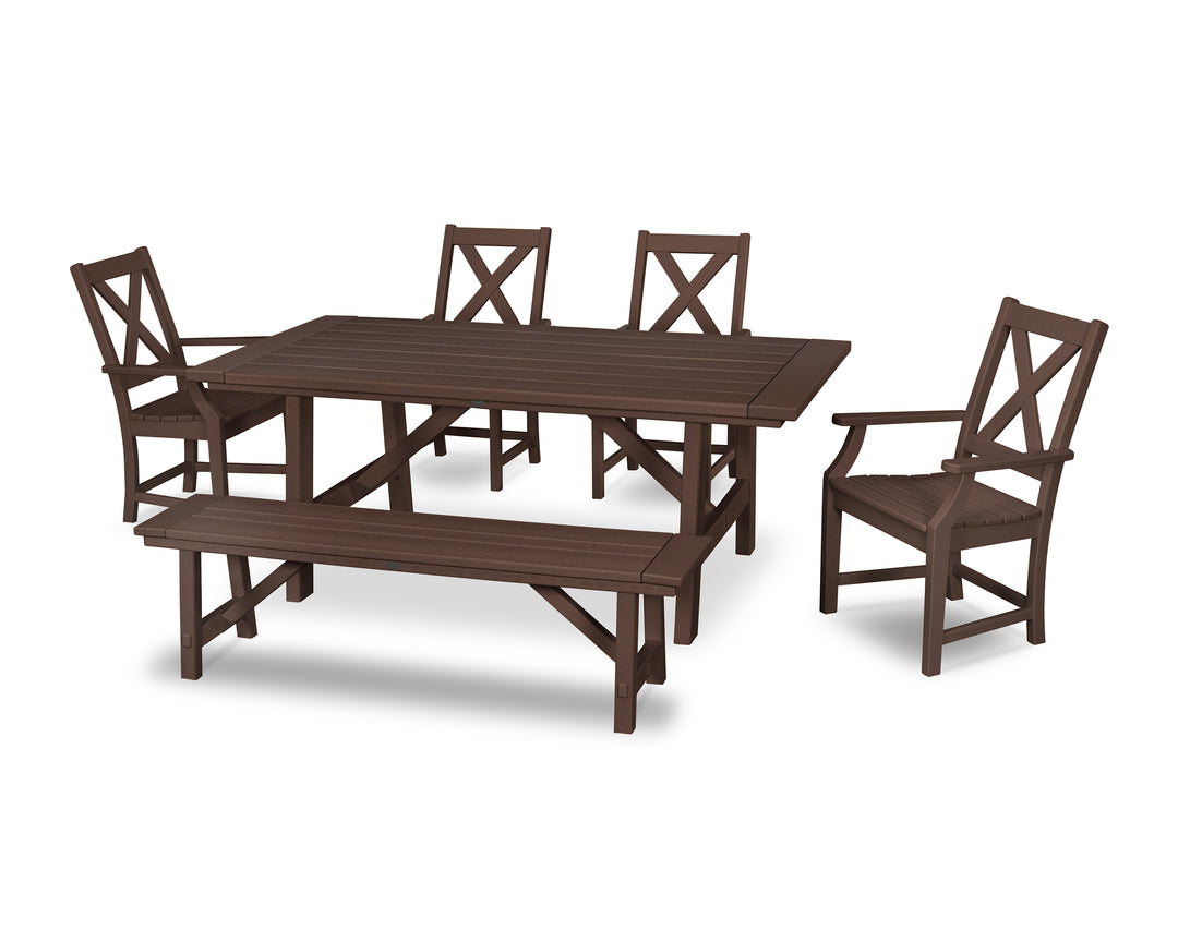 POLYWOOD® Braxton 6-Piece Rustic Farmhouse Arm Chair Dining Set with Bench
