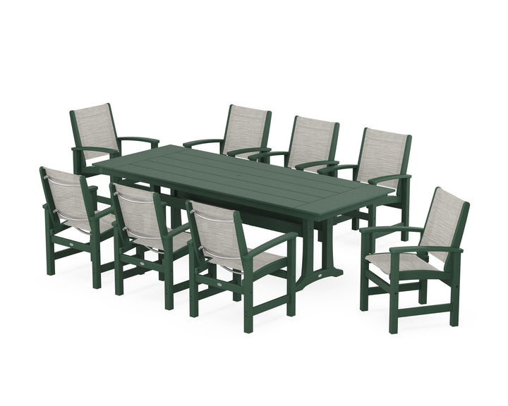POLYWOOD® Coastal 9-Piece Farmhouse Dining Set with Trestle Legs