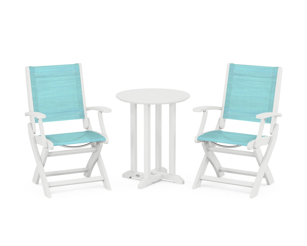 POLYWOOD® Coastal Folding 3-Piece Round Bistro Dining Set