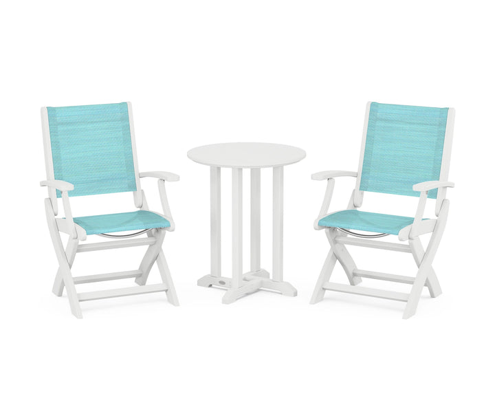 POLYWOOD® Coastal Folding 3-Piece Round Bistro Dining Set